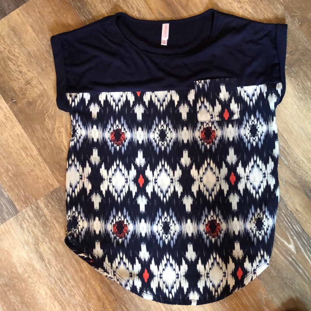 Xhilaration Two toned Blouse, navy and Aztec print